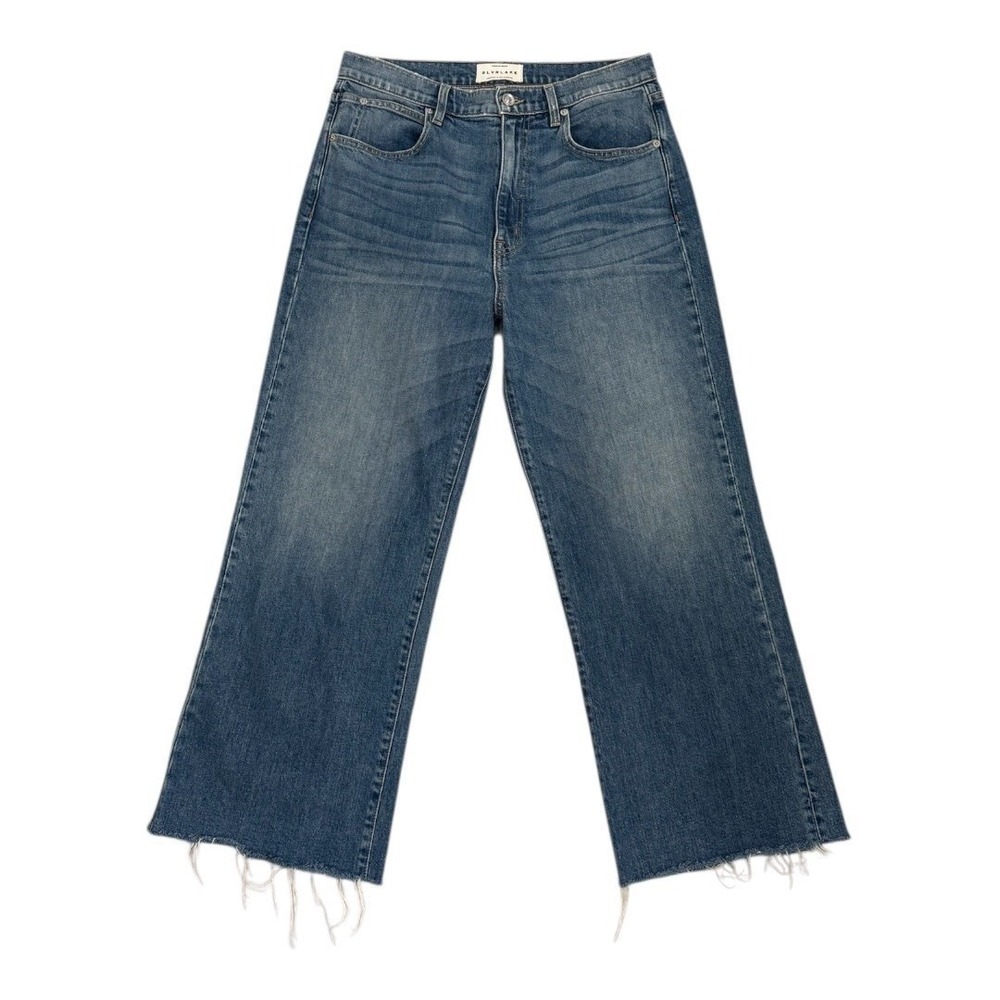 SLVRLAKE Wide Leg Grace Jeans Size 32 Blue Wash Distressed